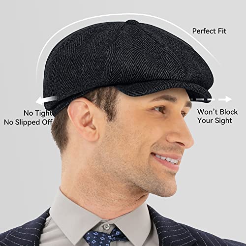 Image of POUDAY Newsboy Cap for Men - Irish Newsies Cabbie Hat - Flat Winter Hat