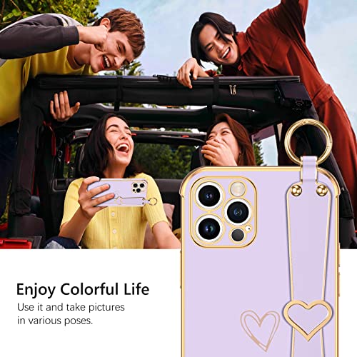 Gaobao Iphone 11 Pro Case, Phone Case For Iphone 11 Pro, Cute Heart Wristband Lanyard Cross Body Strap Electroplated Camera Protection Shockproof Protective Case Girls For Iphone 11 Pro 5.8"-Purple #TOP6