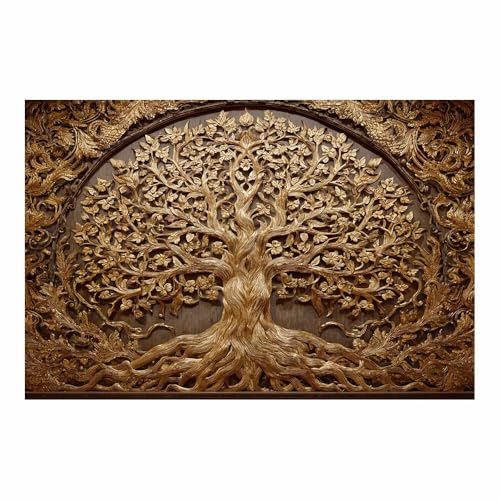 Tableau arbre de vie décoration moderne marron et or sans cadre pour salon 80x120cm