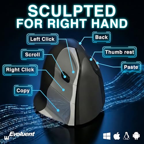 Image of Evoluent - The World's Original Vertical Mouse - VMC Classic Wireless USB /Bluetooth Ergonomic Mouse Right Hand M-L, Sculpted Comfort, 4 Speeds, Non-Programmable Copy & Paste Buttons