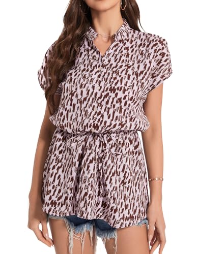 Image of Cyer Vitz Women's Button Down Shirts for Breastfeeding Leopard Print Peplum Blouse