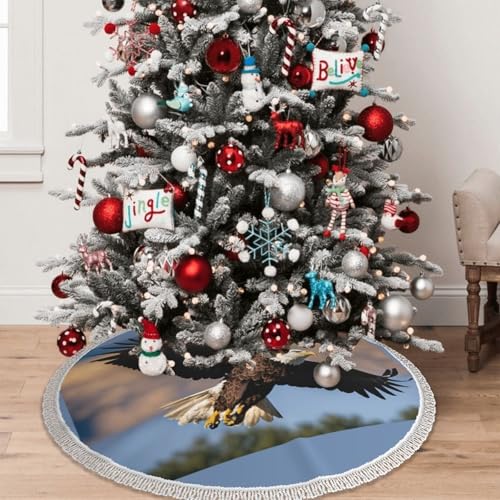 Jupe de sapin confortable imprimé aigle volant tapis arbre avec pompon - 7