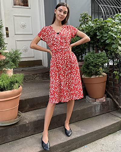 Image of Newshows Women's Pockets Wrap V Neck Floral Summer Vacation Casual Sundress | Wrinkle Free, Stretchy, Summer Beach Floral Sundress 2026, Casual Dress for Vacation, Guaduation, Side Pockets, A-line