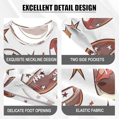 senya Short Sleeve Pajamas Sets Summer Cotton Sleepwear Seamless Pattern with Rugby Balls and Stars4