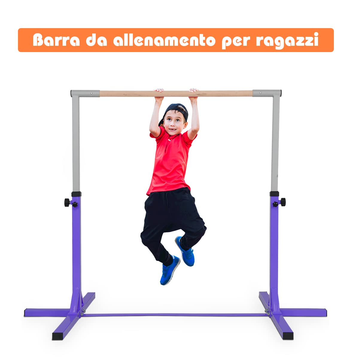 RELAX4LIFE Barra Orizzontale da Ginnastica per Bambini, Attrezzatura per Fitness con Telaio in Metallo, Barra di Allenamento con Altezza Regolabile (Viola, 203 x 121 x 91-150 cm)