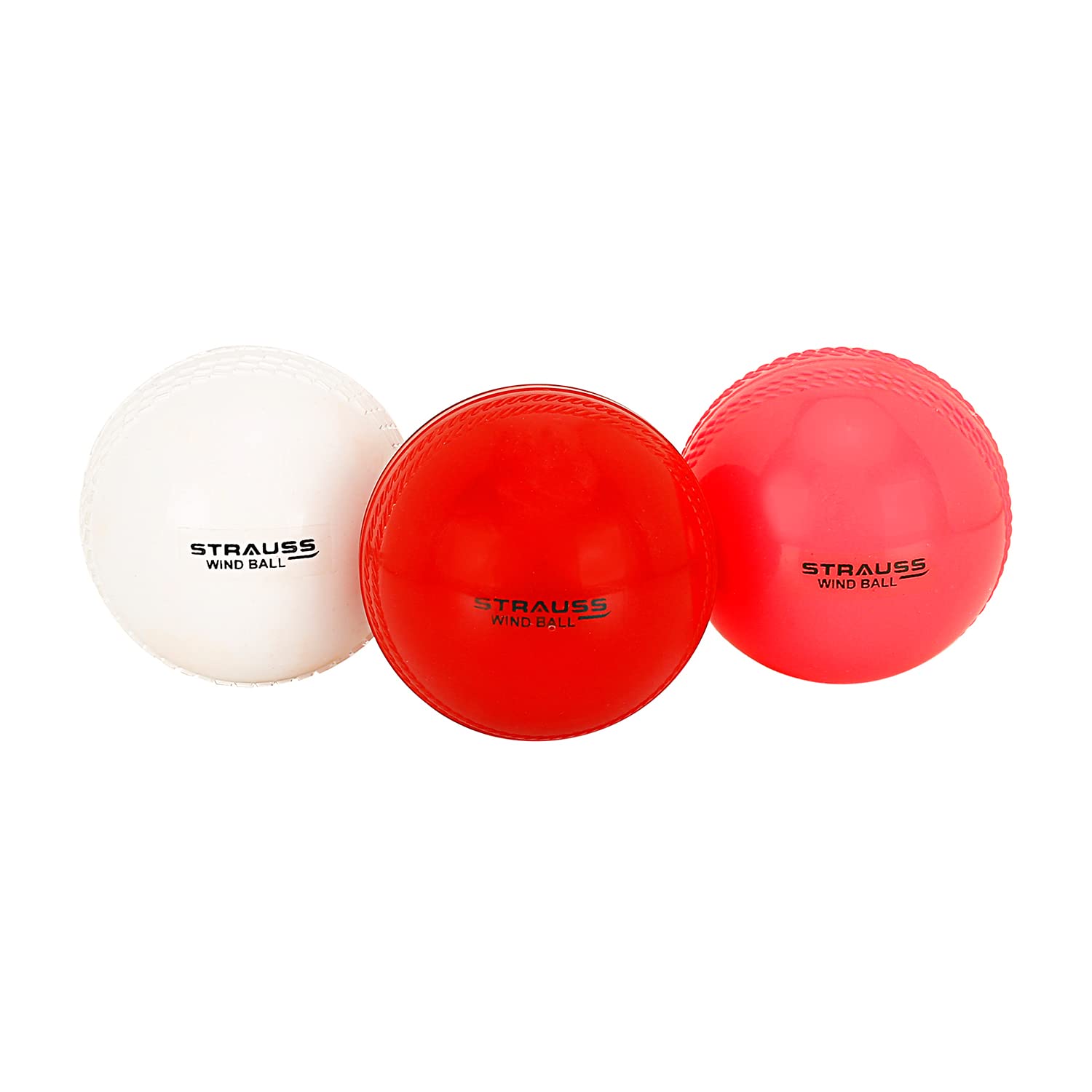 Strauss Synthetic Cricket Balls | Model: Wind | Standard Size | Pack of 3 Color: Red, White and Pink | for Matches & Practice | for All Age Groups | Lightweight Wind Ball