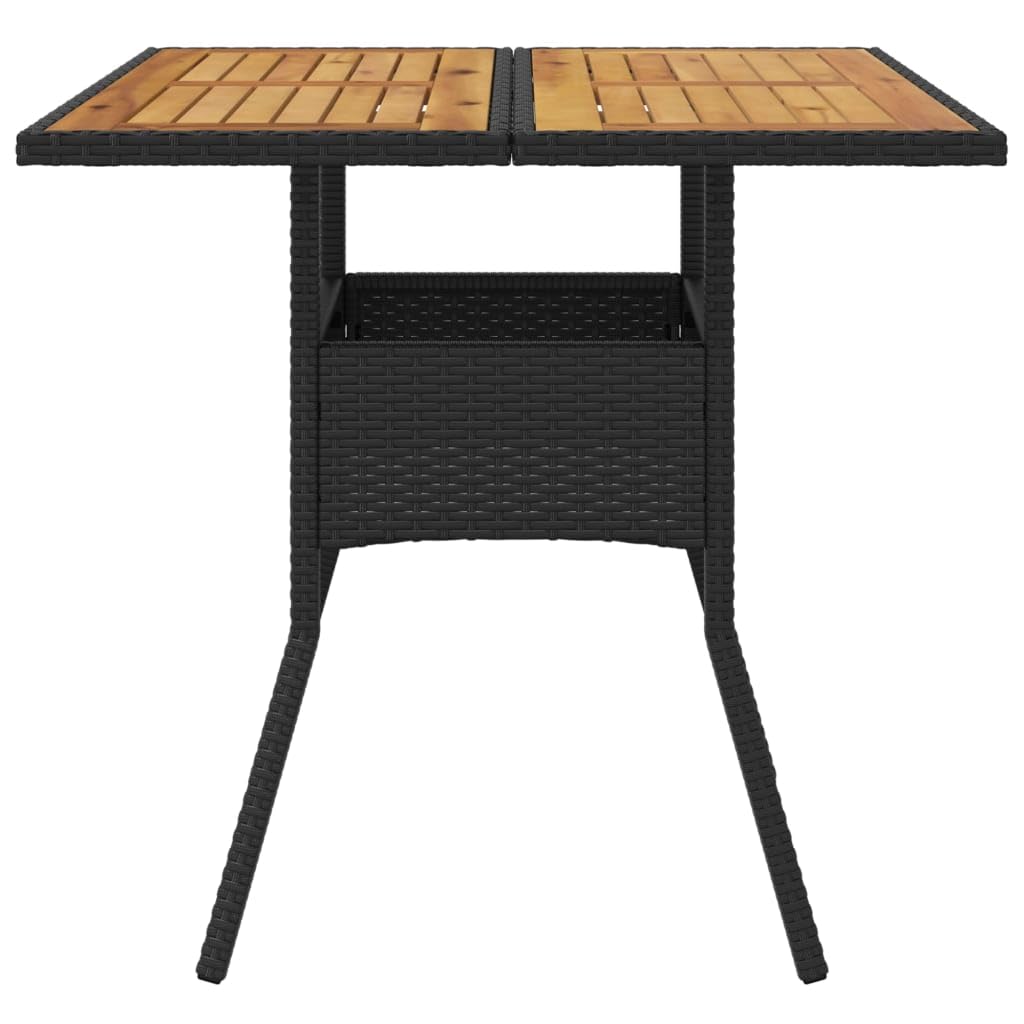 Poly Rattan stół ogrodowy, czarny, 80 x 80 x 75 cm | Blat stołu z drewna akacjowego, malowana proszkowo rama stalowa, odporna na warunki atmosferyczne, łatwa w pielęgnacji