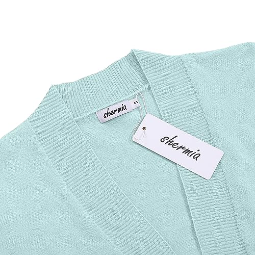 Image of Women's 3 /4 Sleeve Cropped Cardigan Sweater Open Front Short Shrugs Cardigans Lightweight Sweaters
