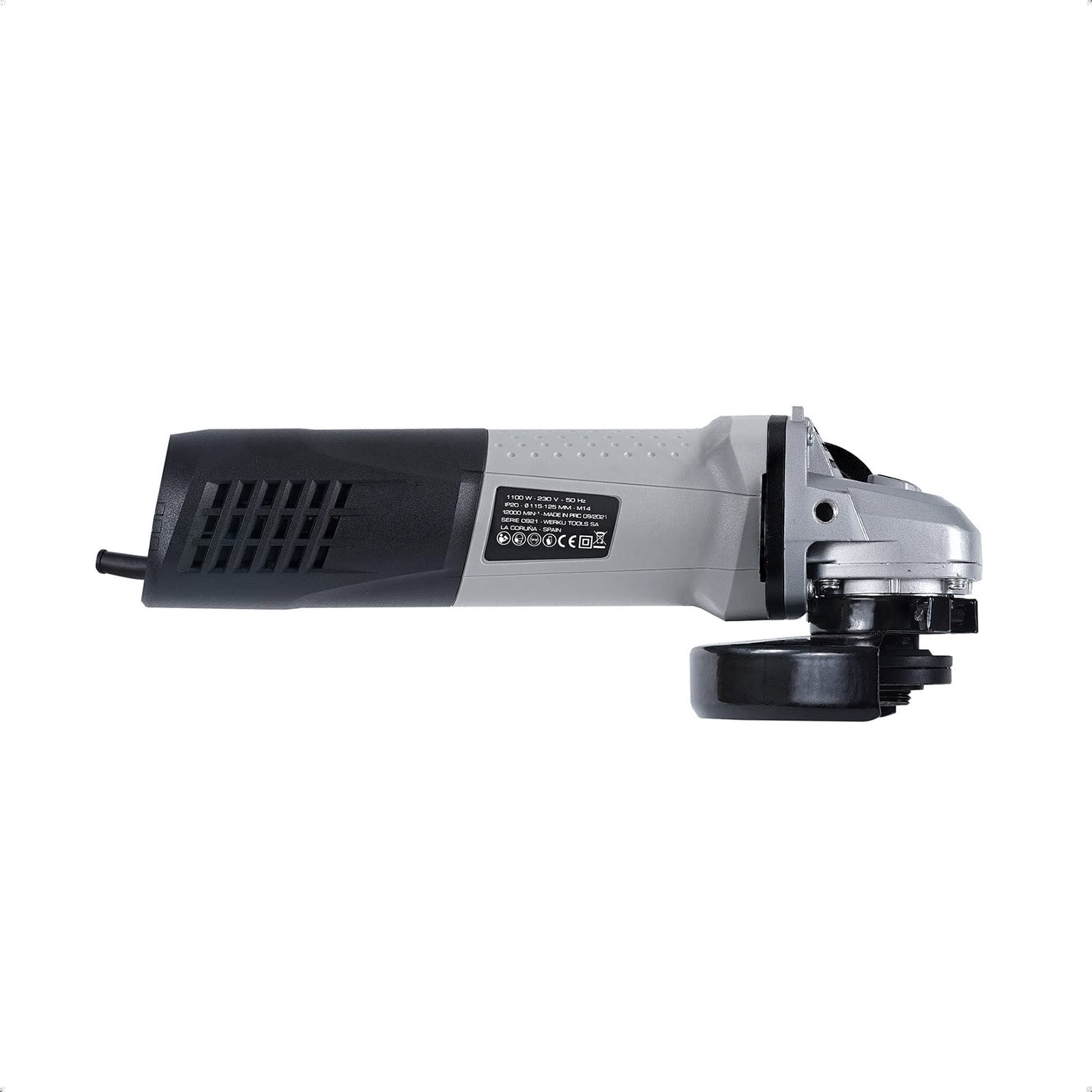 Werku WK400910, Amoladora Ángulo, Calidad Profesional, Potencia 1100 W, Disco 125 mm, Mango Principal Slim-Fit, Incluye Mango Auxiliar