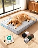 OhGeni Memory Foam Orthopedic Waterproof Dog Bed for Large Dogs, Machine-Washable Removable Cover in Easy-Clean Fabric, High Density Foam & Easy-Carry Handle, Suitable for Crate, 41 inch (Gray)