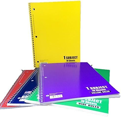 1 Subject College Ruled Spiral Notebook, 70 Pages-5 Colors-Total 5 Notebooks