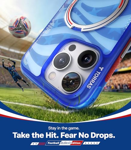 Image of TORRAS World Cup Spirit Inspired, Football Limited Edition Ostand Q3 Air for iPhone 16 Pro Case & 360 Magnetic Stand, Fit for MagSafe, Mil-Grade Drop Tested, Camera Control Button, Starlight
