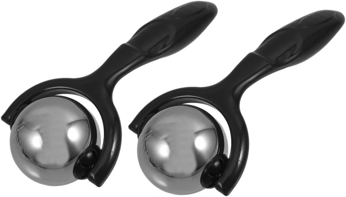 Alipis Handheld Stainless Steel Massage Ball Set 2pcs with Handle, Manual Muscle Roller for Back and Body, Low Temperature Fitness Massager for Home and Travel