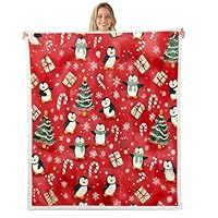 jejeloiu Christmas Fleece Throw Blanket Cute Cartoon Penguin Xmas Theme Sherpa Blanket Baby 30\"x40\" for Bed Sofa Couch Bedroom Decor Christmas Tree Plush Blanket Snowflake Fuzzy Blanket