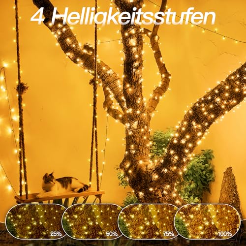 Hopexy Lichterkette außen 20 m 200 LEDs Lichterkette Weihnachtsbaum Weihnachtsbeleuchtung innen mit Fernbedienung Timer, 8 Modi IP44 wasserdicht für Garten Balkon Party Hochzeit Tannenbaum(warmweiß)