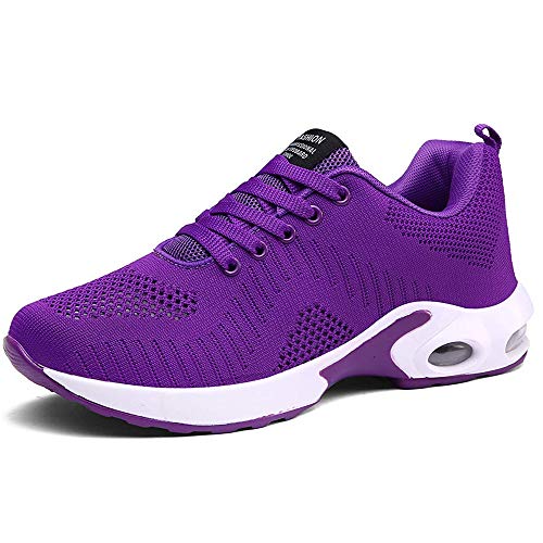 Pamray Women's Running Shoes Walking Air Cushion Lightweight Breathable Sneakers Athletic Sport Non Slip Purple-A 38