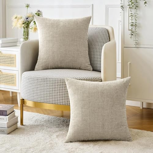 Image of MIULEE Pack of 2 Couch Throw Pillow Covers 20x20 Inch Soft Light Taupe Chenille Pillow Covers for Sofa Living Room Solid Dyed Pillow Cases