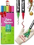 Gain-Art Fabric Markers Permanent for Clothes, Dual Tips Fabric Paint Pens No Bleed for Canvas, T-Shirts, Bags, and Textile - Quick Dry & Non-Toxic for Kids Adults, 5 Pack