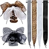Lapanjuor 4 Pairs Shoelaces for Sneakers,Fashion Soft Satin Ribbon Shoe Laces for Women Girls,Leopard Plaid Checkered Casual Shoestring