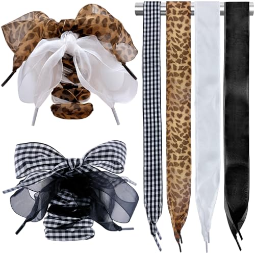 Lapanjuor 4 Pairs Shoelaces for Sneakers,Fashion Soft Satin Ribbon Shoe Laces for Women...