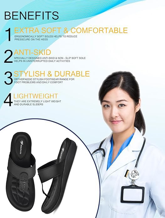 Image of HEALTH FIT EXTRA SOFT Women's Comfortable Memory Foam Doctor Slippers /Flip-Flops|Fashionable Casual & Stylish|Lightweight & Breathable|Outdoor Synthetic Casual Chappals Sandals Ladies & Girls HF23