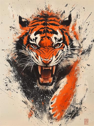 Peinture par numéro animal pour décorer votre salon avec un tableau de tigre fait main