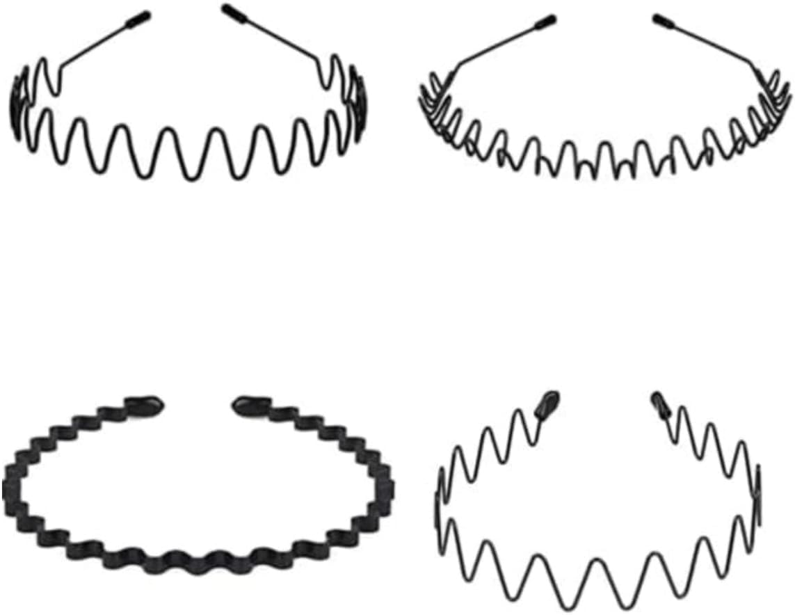 EBIFY Metal Headbands, 4 Pack Unisex Wavy Headband Metal Hair Hoop Ordinary Headwear Accessories for Women & Men – Fashion Unisex Black Hairband Spring Wave Non-Slip Sports Headwear Hair Accessories