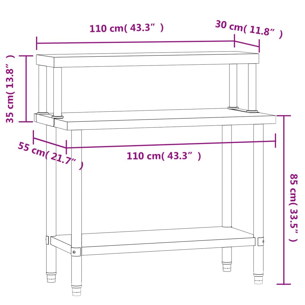 Mangloder Edelstahl Küchentisch mit Aufsatzboard 110x55x120 cm für Gastronomie Restaurant Catering Imbiss Bistro Hotel Küchenzubehör