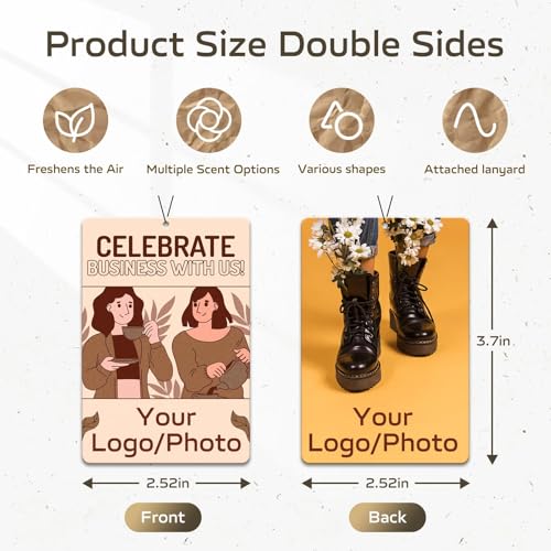 Image of HINFKA Custom Car Air Fresheners for Company Logos | Business Gifts; Event Giveaways; 10-1000 Pcs Bulk Orders; Double-Sided Print; Scent Options Available; Rectangle