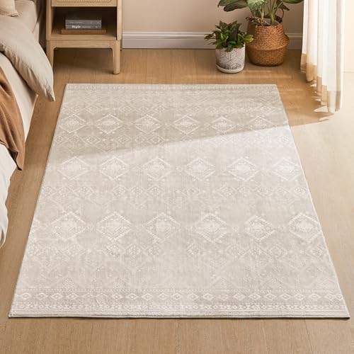 SONGMICS HOME Area Rug, 4x6 ft Rug for Bedroom, Non-Slip Carpet, Home Decor, for Living Room, Machine Washable, Boho Style, Cappuccino Beige UTAR022K01 by SONGMICS HOME - Used condition - CA$36.83