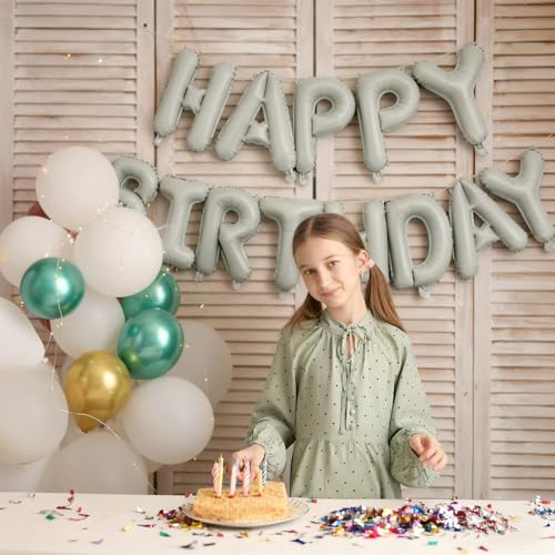 Image of Beige Happy Birthday Balloon Banner 16 Inch - Foil Happy Birthday Letters Balloons Neutral Decor for Men Women Birthday Party Decorations, Reusable Birthday Sign Supplies