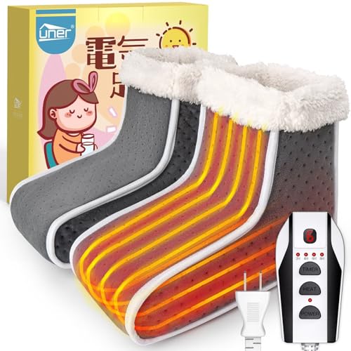 Uner® 足温器 電気スリッパ フットウォーマー 足入れタイプ 冷え症対策 電気足温器 6段階温度調節 タイマー機能【分離式 深型】コンセント式 即暖 足元ヒーター デスク下 フットヒーター 加熱スリッパ フットウォーマー 過熱防止機能 PSE認証済み 安全 洗濯可 40W 省エネ