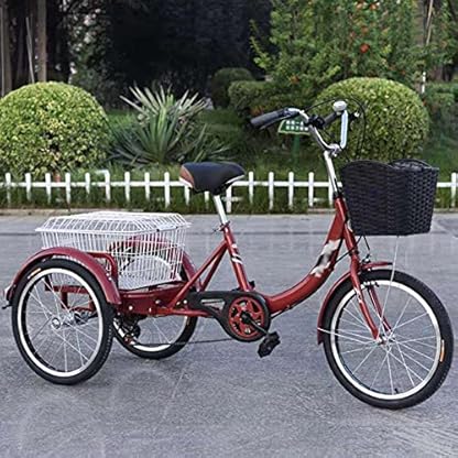 20-Zoll-Dreirad für Erwachsene, Fahrrad mit Kohlenstoffstahlrahmen und großem Korb, dreirädriges Cruiser-Fahrrad für Freizeiteinkäufe, Picknicks, Übungen – Bild 5