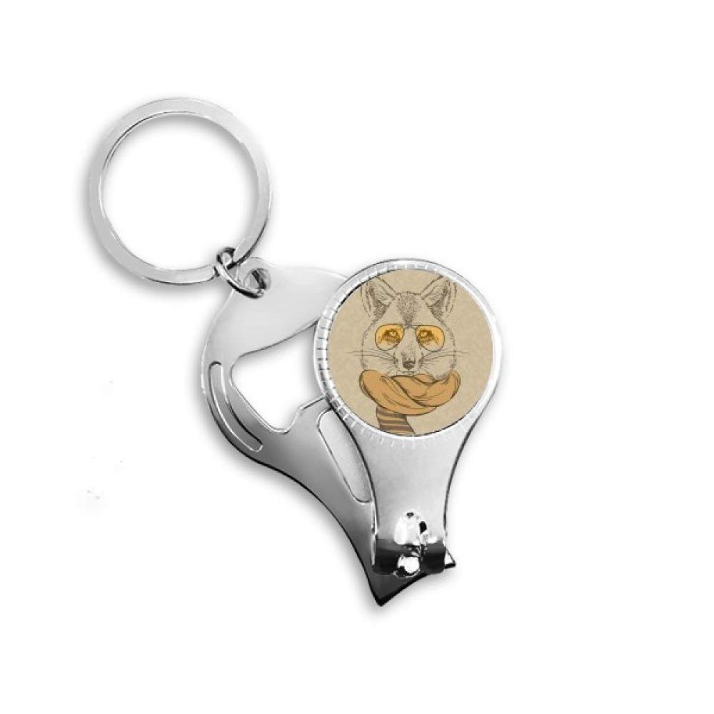 Porte-clés loup peluche avec écharpe et pendentif coupe-ongles