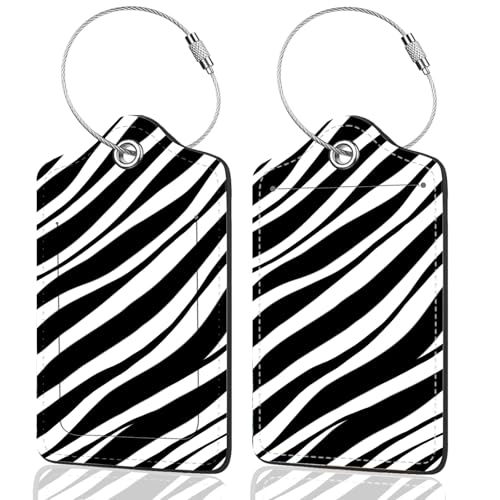 2Pack Luggage Tags for Suitcases, Cute Unique Pu Leather Cruise Luggage Tag with Privacy Cover ID Label Address Card and Metal Ring Suitable for Women Men Kids Travel Bag Black and white lines