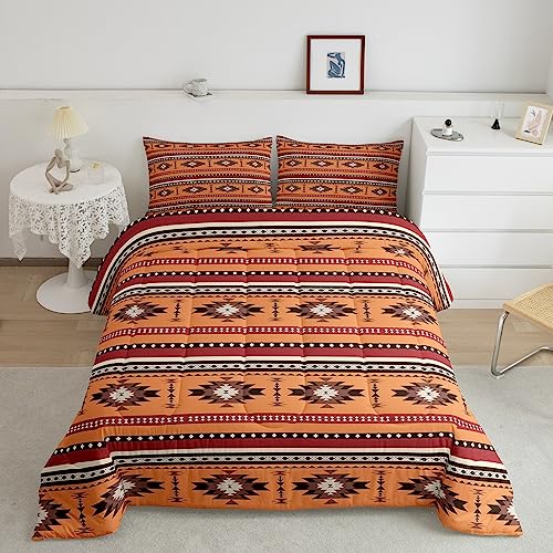 Boho Western Decor Comforter Set & 1 Pillow Case,Southwestern Cowboys Bedding Set Twin Bohemian Exotic Indian Down Comforter Native American Vintage Duvet Insert Cowboys Gifts for Women, Ora