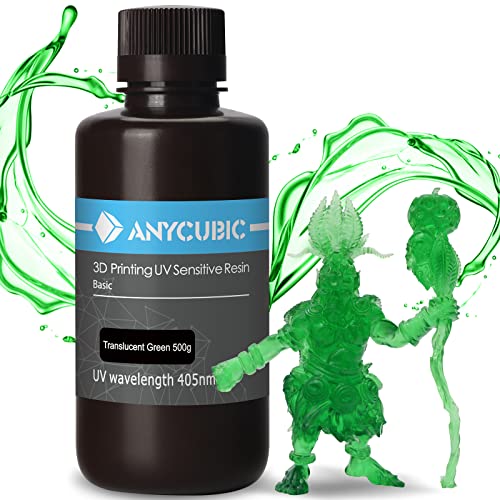 ANYCUBIC 3D Printer Resin, 405nm SLA UV-Curing Resin, High Precision & Rapid Photopolymer for LCD/DLP/SLA 3D Printing(Translucent Green, 500g)