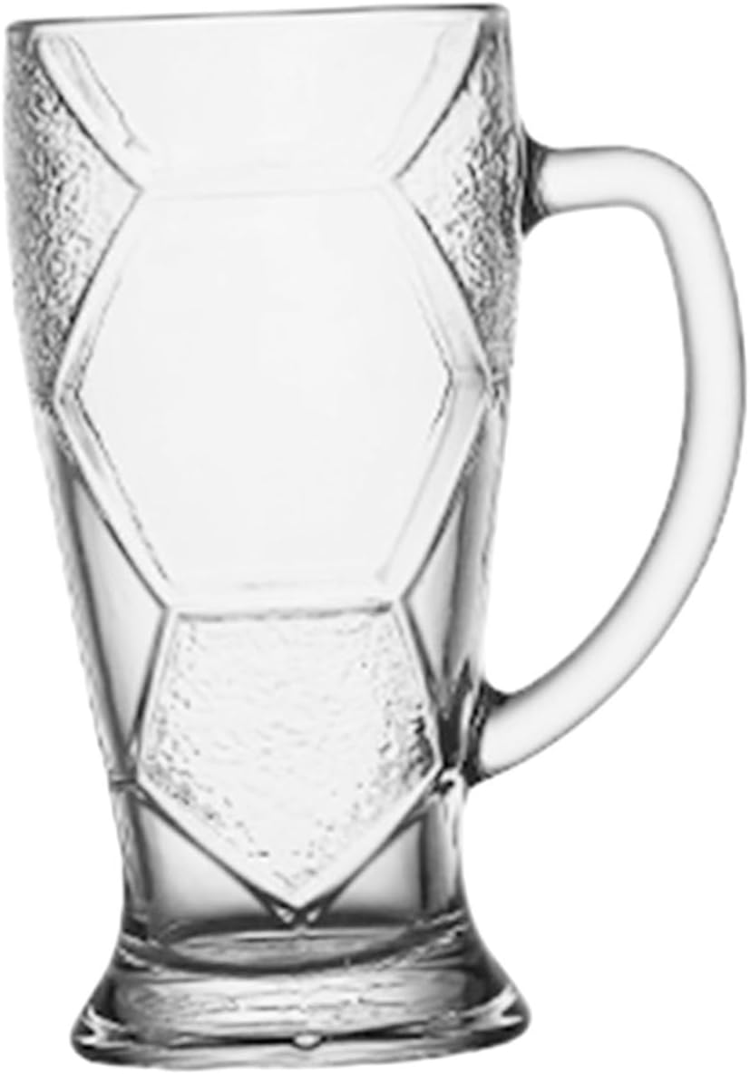 KALLORY Large 600ml Glass Beer Mug with Handle Party Bar Beer Cup for Football Event Handheld Sturdy Stein for Home and Sports Gathering
