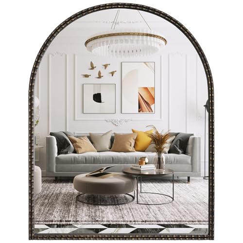 WallBeyond Black&Gold Vintage Mirror for Vanity 28x36 Inch, Gold Antique Mirror with Ornate Frame, Arched Vintage for Bathroom, Living Room, Fireplace, Entryway