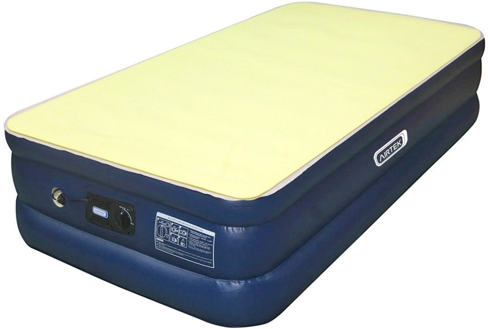 Airtek Twin Flocked Top Air Mattress Plus 1" High Density Visco Elastic Memory Foam Mattress Topper