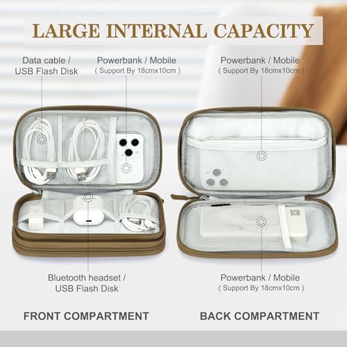 Image of FYY Electronic Organizer, Travel Cable Organizer Bag Pouch Electronic Accessories Carry Case Portable Waterproof Double Layers Storage Bag for Cable, Charger, Phone, Earphone, Medium Size, Brown