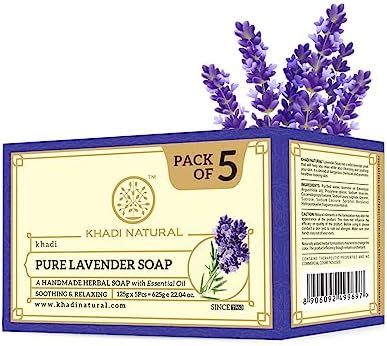 Khadi Natural Ayurvedic handmade bath soap|Handmade soap| Lavender Soaps|Soap that provides long lasting moisturization|Floral fragrance |Suitable for all skin types|Pack of 5 (125 * 5) (625gm)