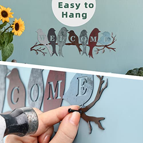 Metal Bird Wall Art Birds On Branch Welcome Sign Hanging Outdoor Metal Wall Decor Welcome Signs For Porch Vivid Bird Statue Welcome Wall Decor Tree Silouette For Bedroom Garden Indoor Outdoor Decor #TOP2