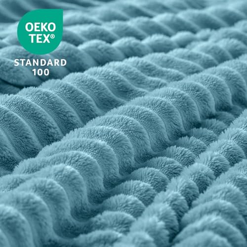 Image of BEDELITE Fleece Throw Blanket for Couch - 3D Ribbed Jacquard Soft and Warm Decorative Fuzzy Blanket - Cozy, Fluffy, Plush Lightweight Washed Blue Throw Blankets for Bed, Sofa, 50x60 inches