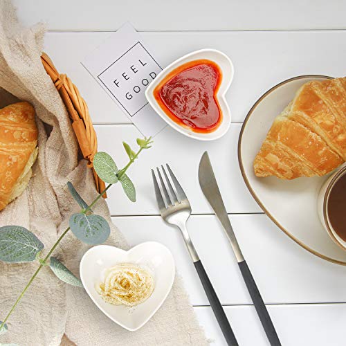 Keponbee 5Pcs Dipping Bowls Set Heart Bowl Porcelain Soy Sauce Dish Mini Side Seasoning Dish For Jam, Appetizers, Dessert And Other Party Serving Bowls Set #TOP3