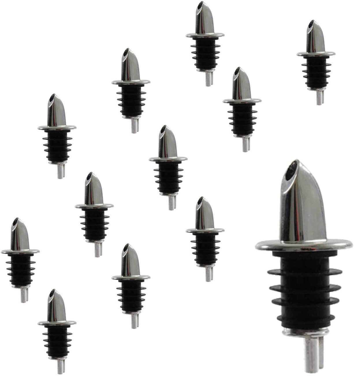 For Silver Chrome Flow Bottle Pourer Without Collar, Barware (12 PC)