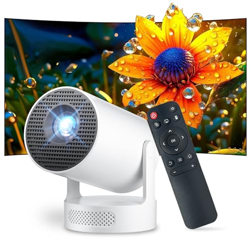 Salange Videoprojecteur Portable 2026,Mini Pico Projecteur Supporte 4K 1080P avec WiFi 6 et Bluetooth 5.4 Android 14.0 180° Rotation,Haut-Parleur HiFi 5W Intégré Home Cinema Retroprojecteur,Blanc