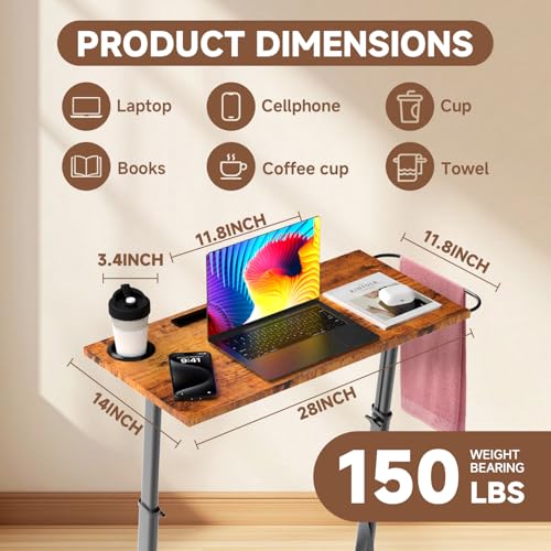 Image of Adjustable Treadmill Walking Pad Desk, for Bike /Cycling Trainer, Workstation Standing Desk, Trainer Stand Table for Indoor, Treadmill Attachment-Exercise While Working or Watching TV, Rustic Brown