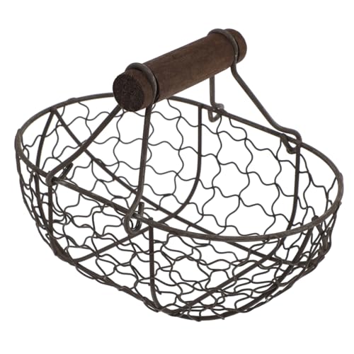 jojofuny Cesta de Hierro para Almacenamiento Portátil Asa de Madera Cesta para Pan y Fruta Soporte Multifuncional para Cocina y Mesa Resistente y Decorativa