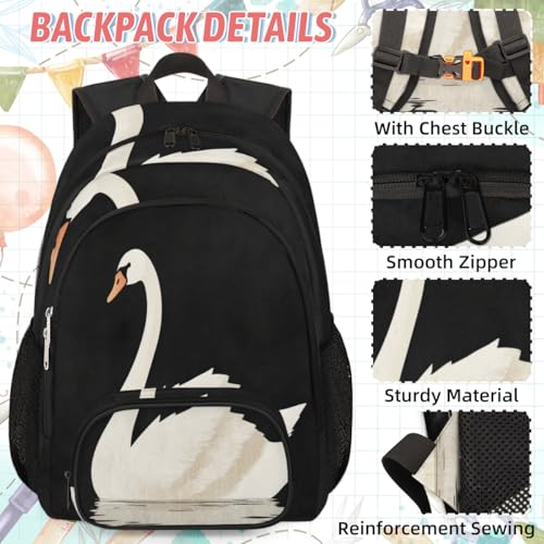 TropicalLife White Swan Backpack with Lunch Box Set, Back Pack and Lunch Bag White Swan Waterproof Casual Daypack Bag for Work Travel2